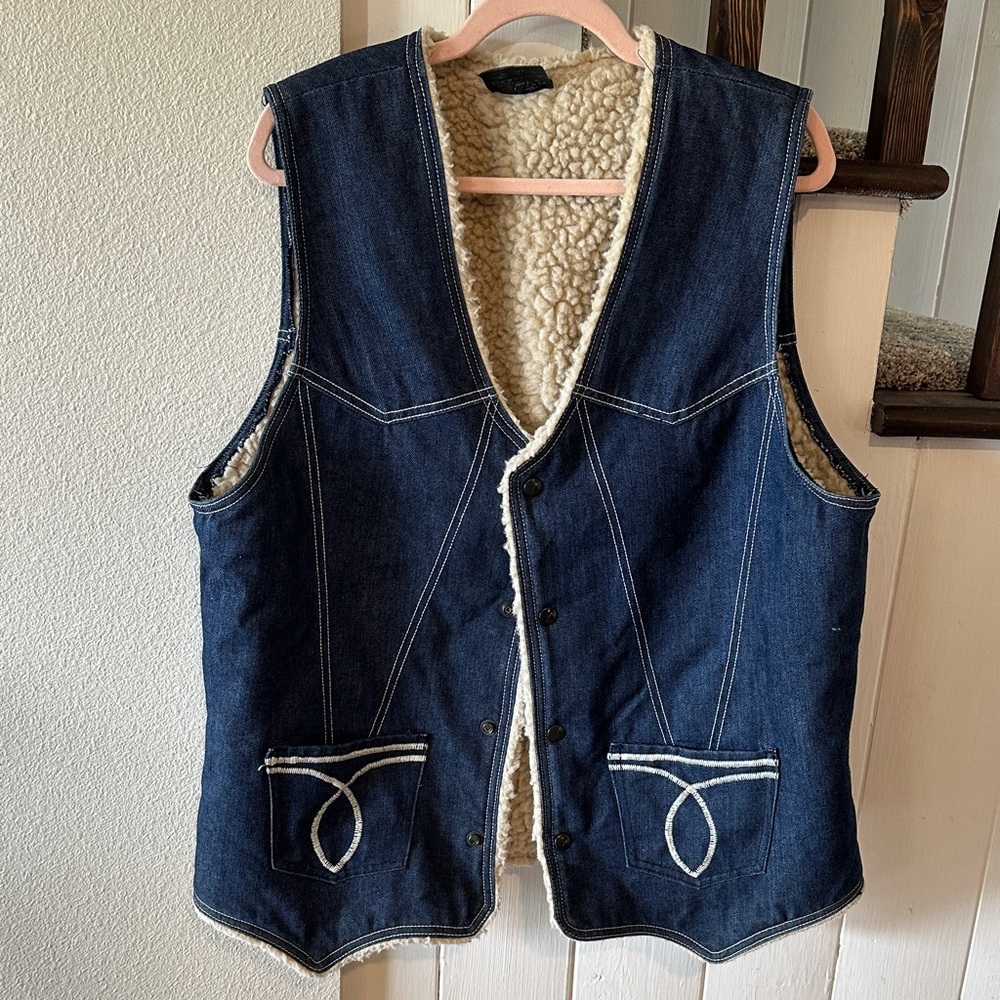 Women's Dark Blue Denim Sherpa-Lined Vest